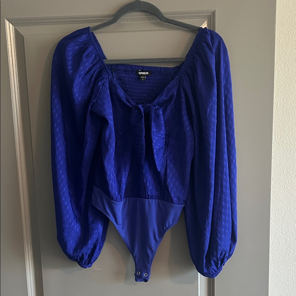 Express Cobalt Blue Puff Sleeve Bodysuit